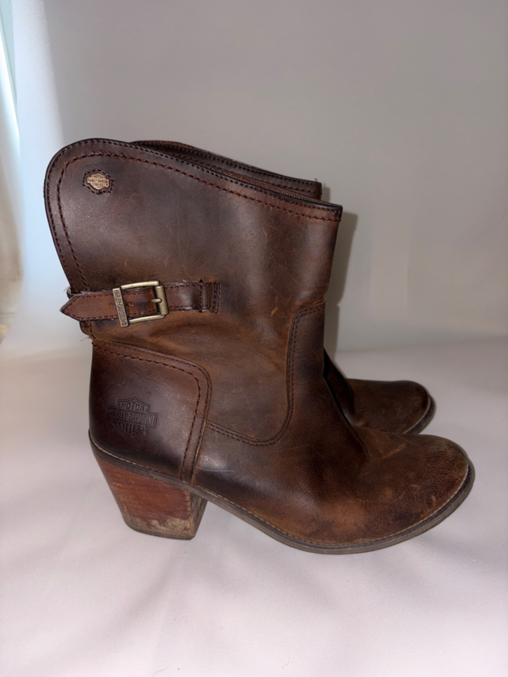 FRYE Harley-Davidson Women's Dark Brown Leather Mid-Calf Heeled Boots Size 9